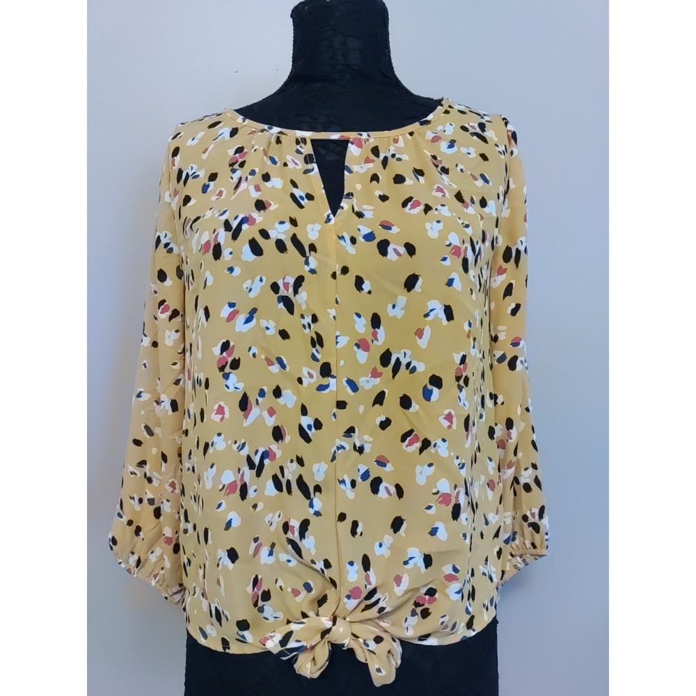 West Kei Women Yellow Multicolor Pattern Bottom‎ Tie Bright Top Size S